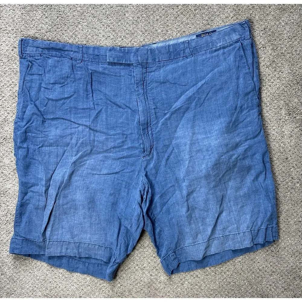 Polo Ralph Lauren Mens Size 44 Tall Linen Classic Fit Chino Shorts Solid Blue